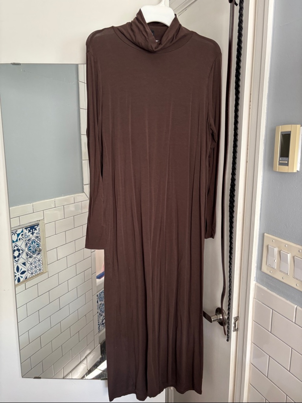 Eileen Fisher Brown Long-Sleeve Turtleneck Maxi Dress